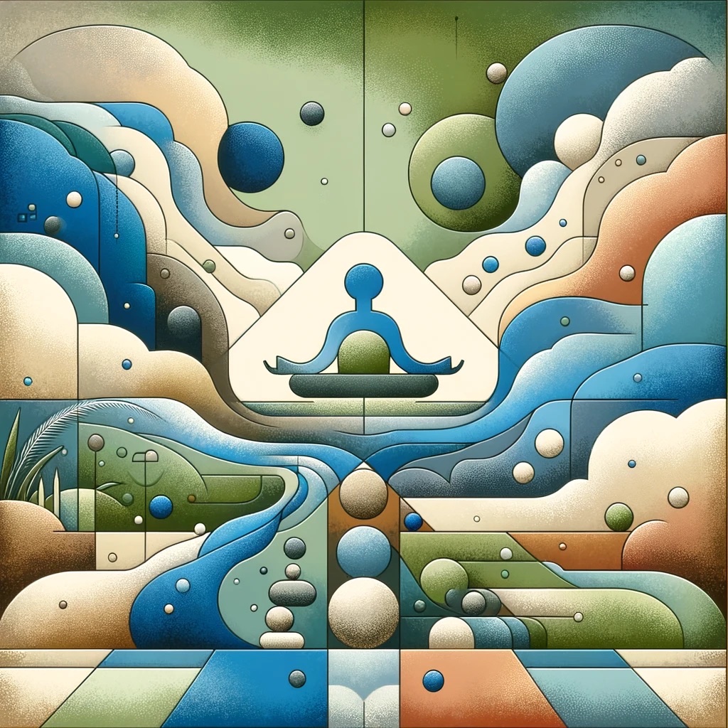 Abstract cover artwork with a meditating figure at its centre